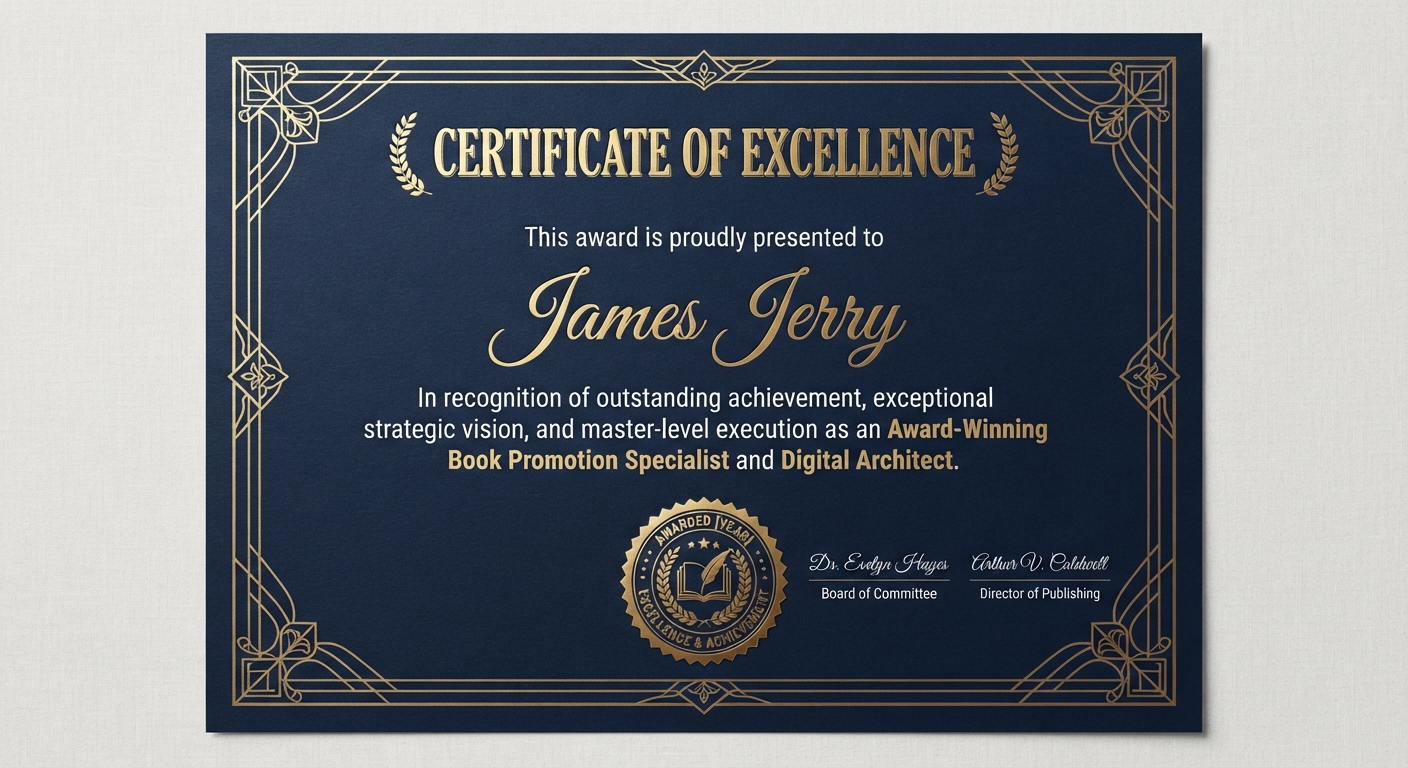 Certificate of Excellence awarded to James Jerry, Award-Winning Book Promotion Specialist and Digital Architect